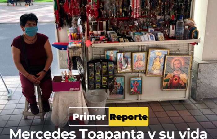 Mercedes Toapanta y su vida en la venta de artículos religiosos